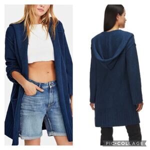 Free People Teal Snow Angel Cardigan Sweater Hooded Longline Size Large